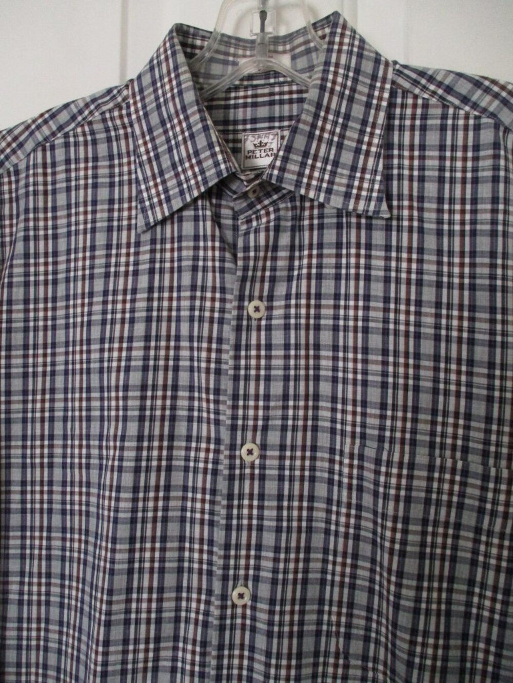 Peter Millar Mens L/S Gray Blue Multicolor Cotton Button-down Casual Shirt - M